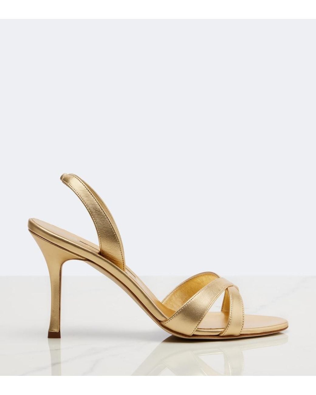 Manolo Blahnik Callasi Metallic Leather Slingback Sandals