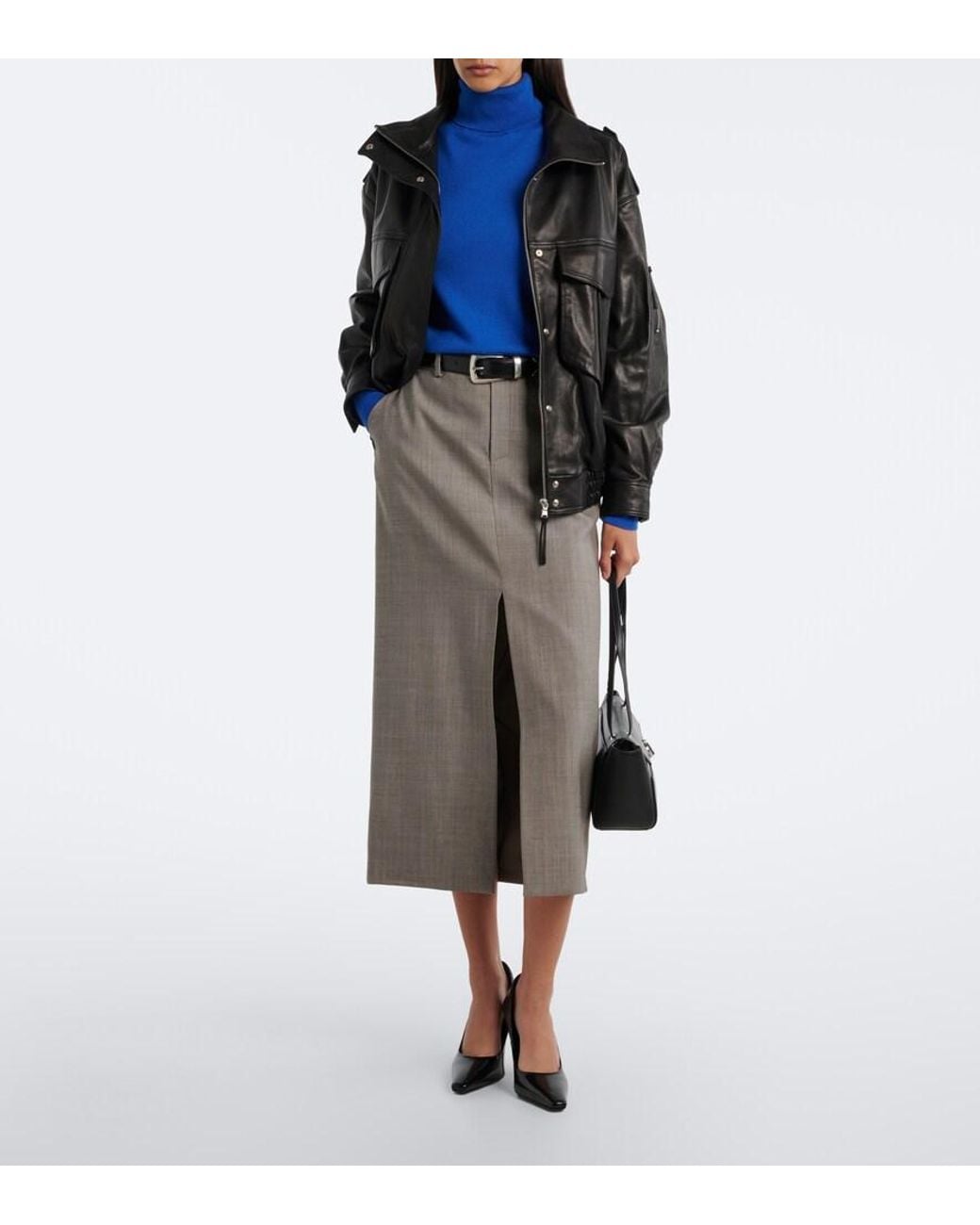 Frankie Shop Gray Maybelle Wool Pencil Skirt
