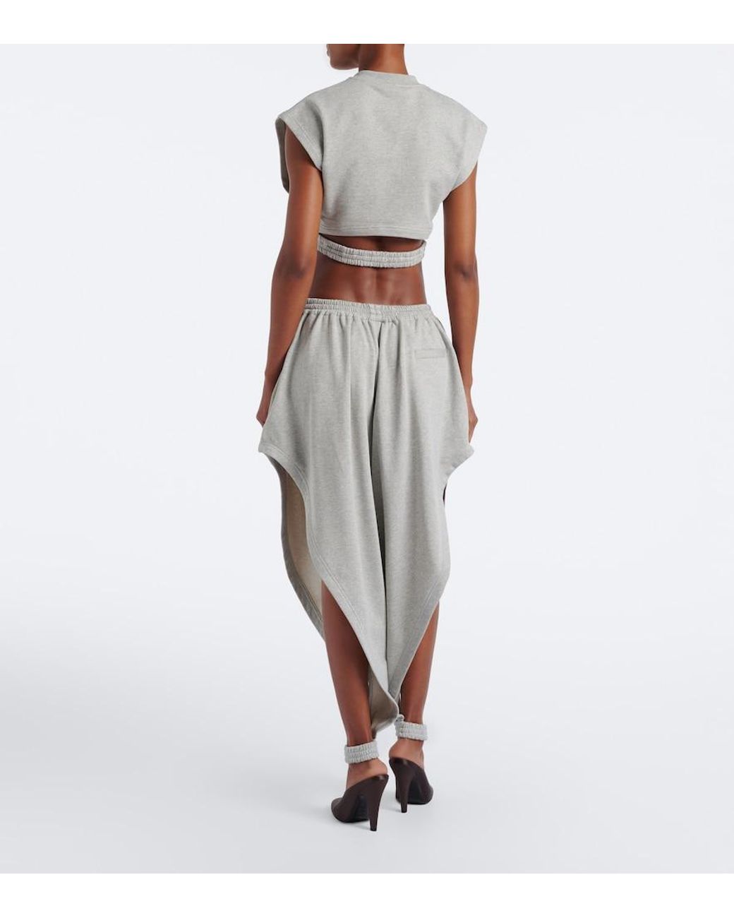 Alaïa Gray Ruffled Cotton-Blend Fleece Tapered Pants
