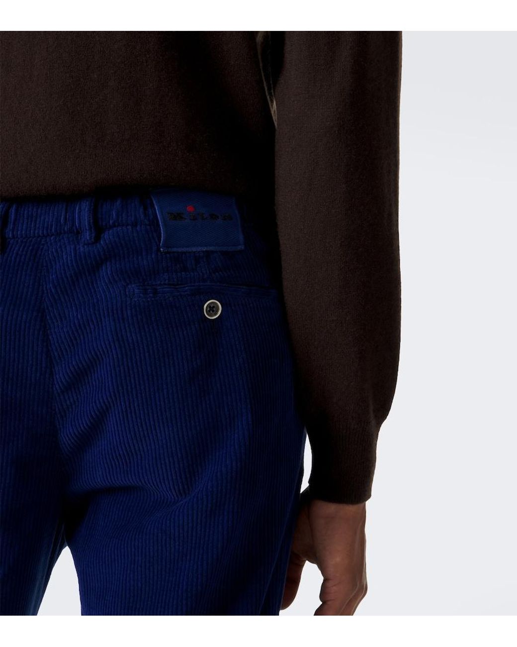 Kiton Blue Cotton Straight Pants for men