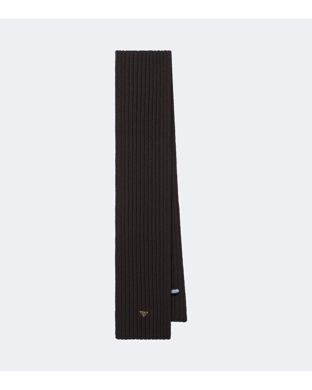Prada Black Ribbed-Knit Virgin Wool Scarf