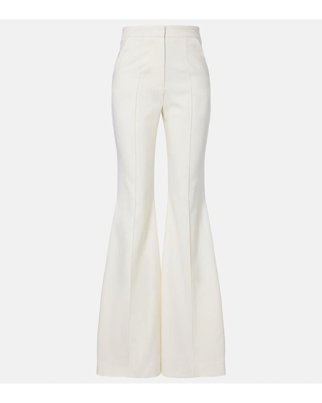 Costarellos White Daline Wool-Blend Flared Pants