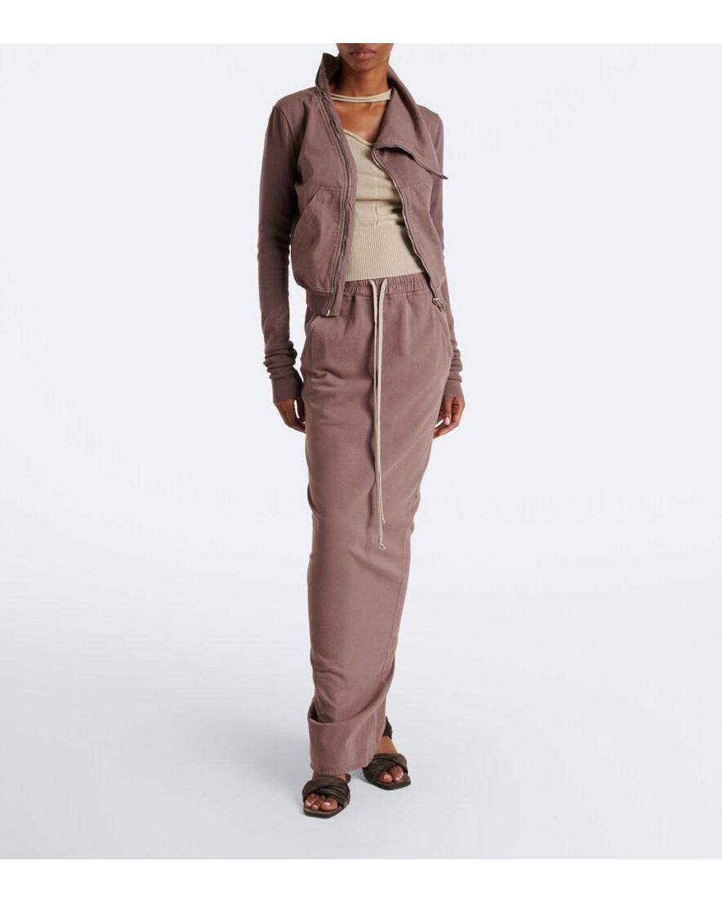 Rick Owens Brown Drkshdw Pull On Pillar Cotton Maxi Skirt
