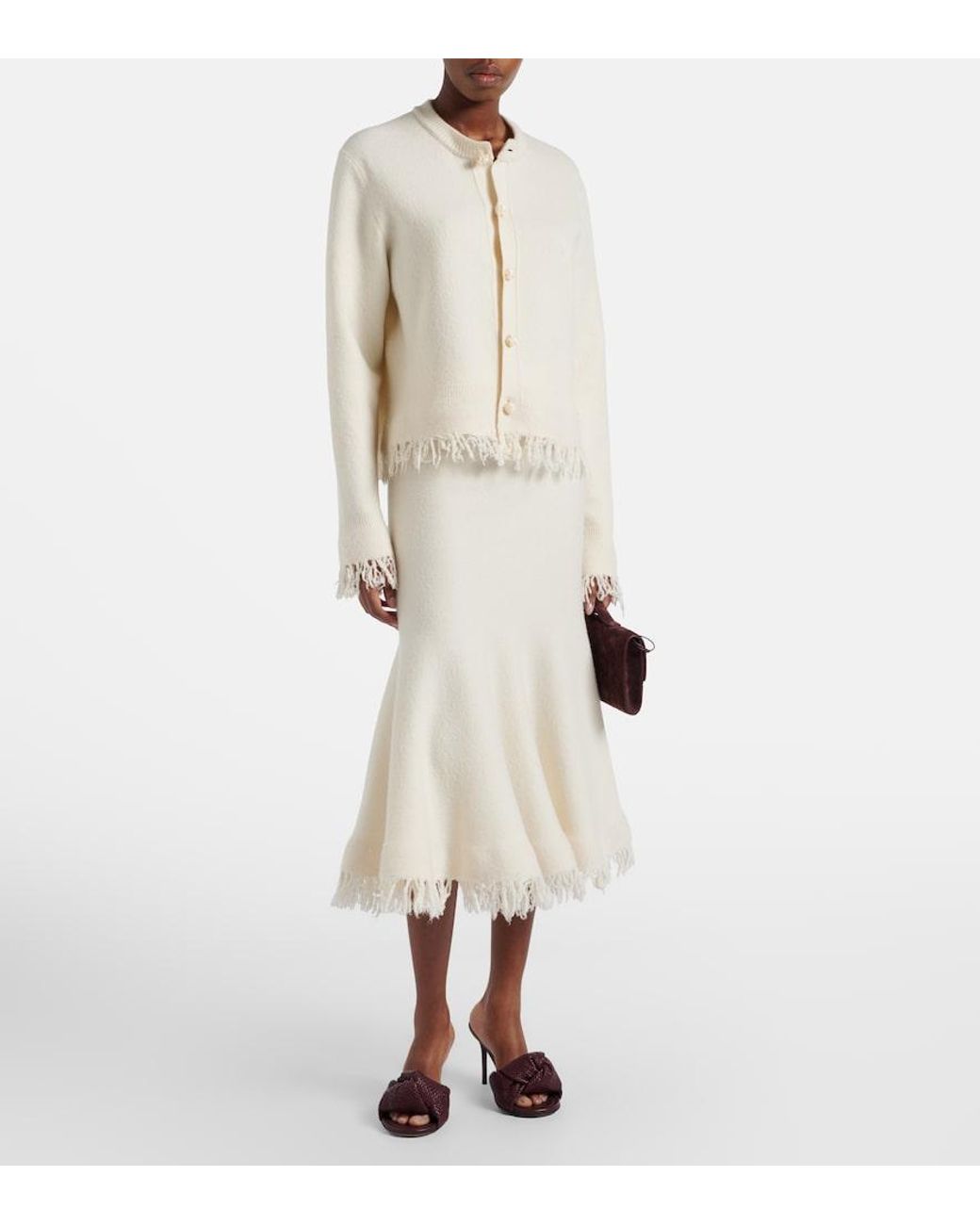 Bottega Veneta Natural Fringed Wool Cardigan