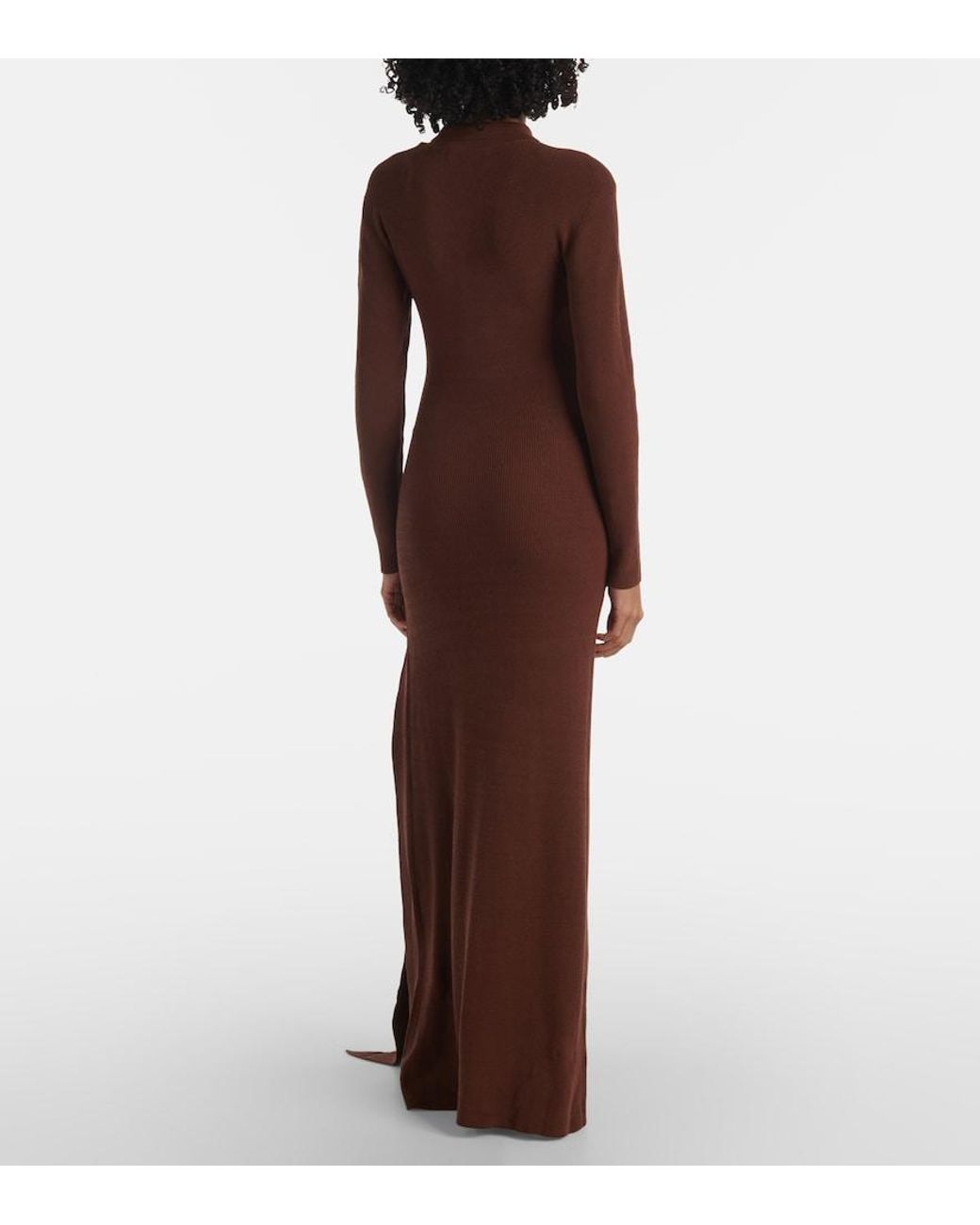AYA MUSE Brown Saros Draped Cotton-Blend Maxi Dress