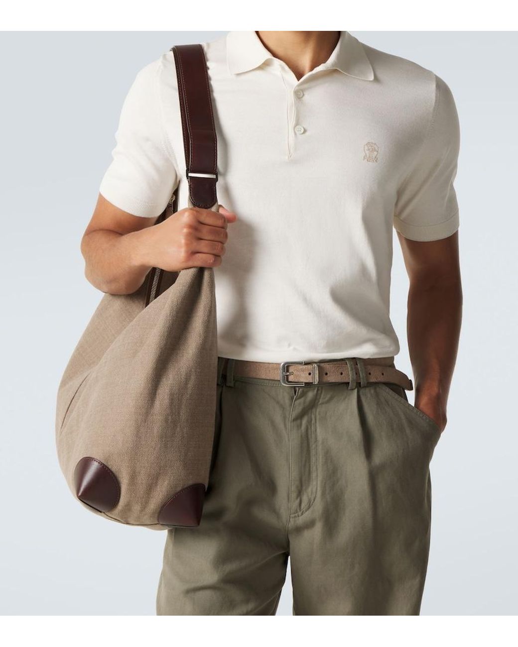 Brunello Cucinelli White Logo Cotton Pique Polo Shirt for men