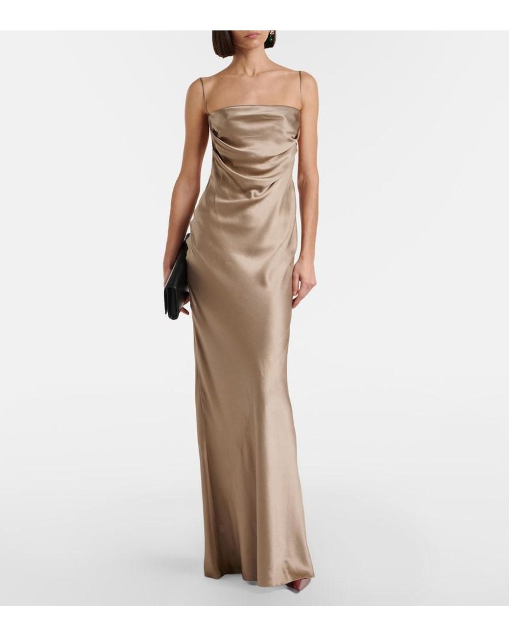 Saint Laurent Natural Draped Silk Satin Gown