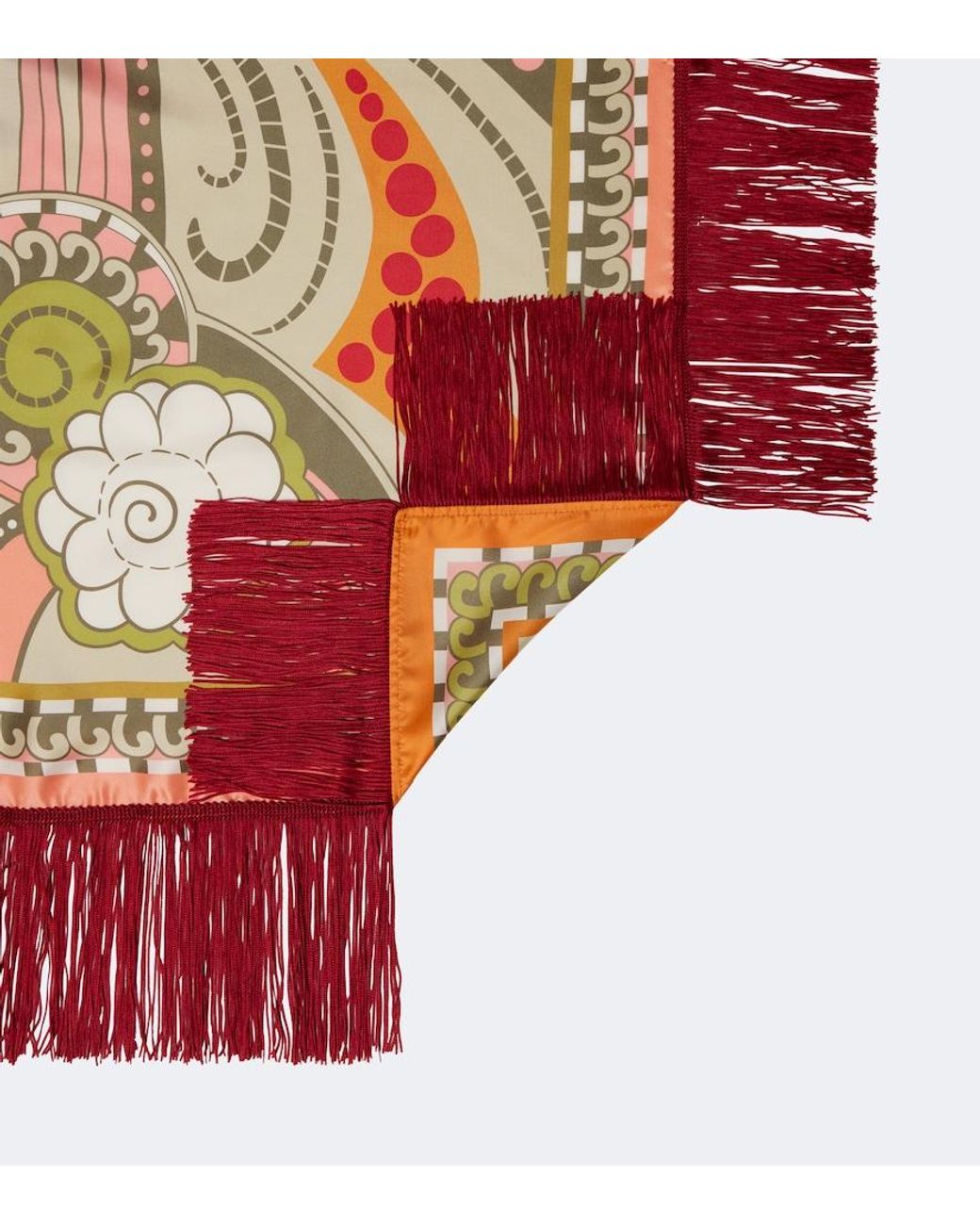 LaDoubleJ Red Fringed Printed Silk Twill Scarf