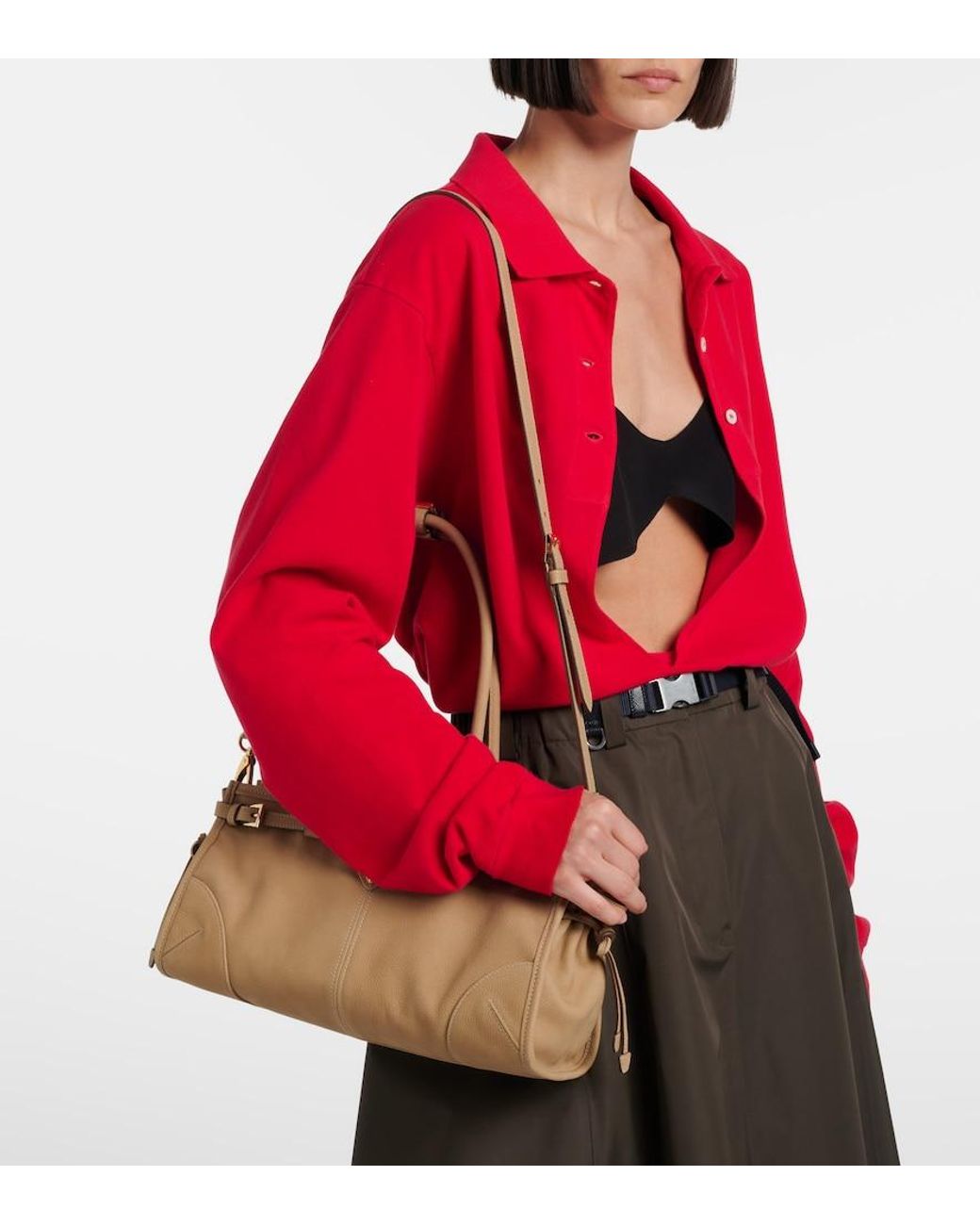 Prada Natural Bonnie Medium Leather Shoulder Bag