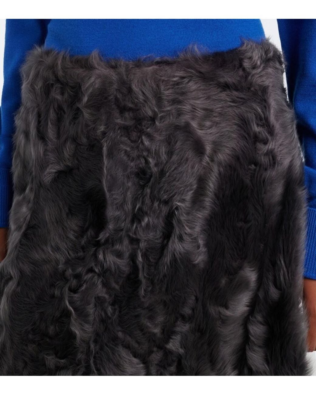 Yves Salomon Black Shearling Midi Skirt