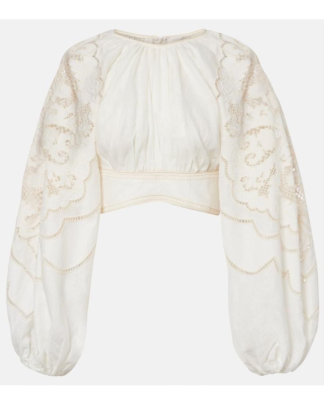 Zimmermann White Daylight Embroidered Linen Crop Top