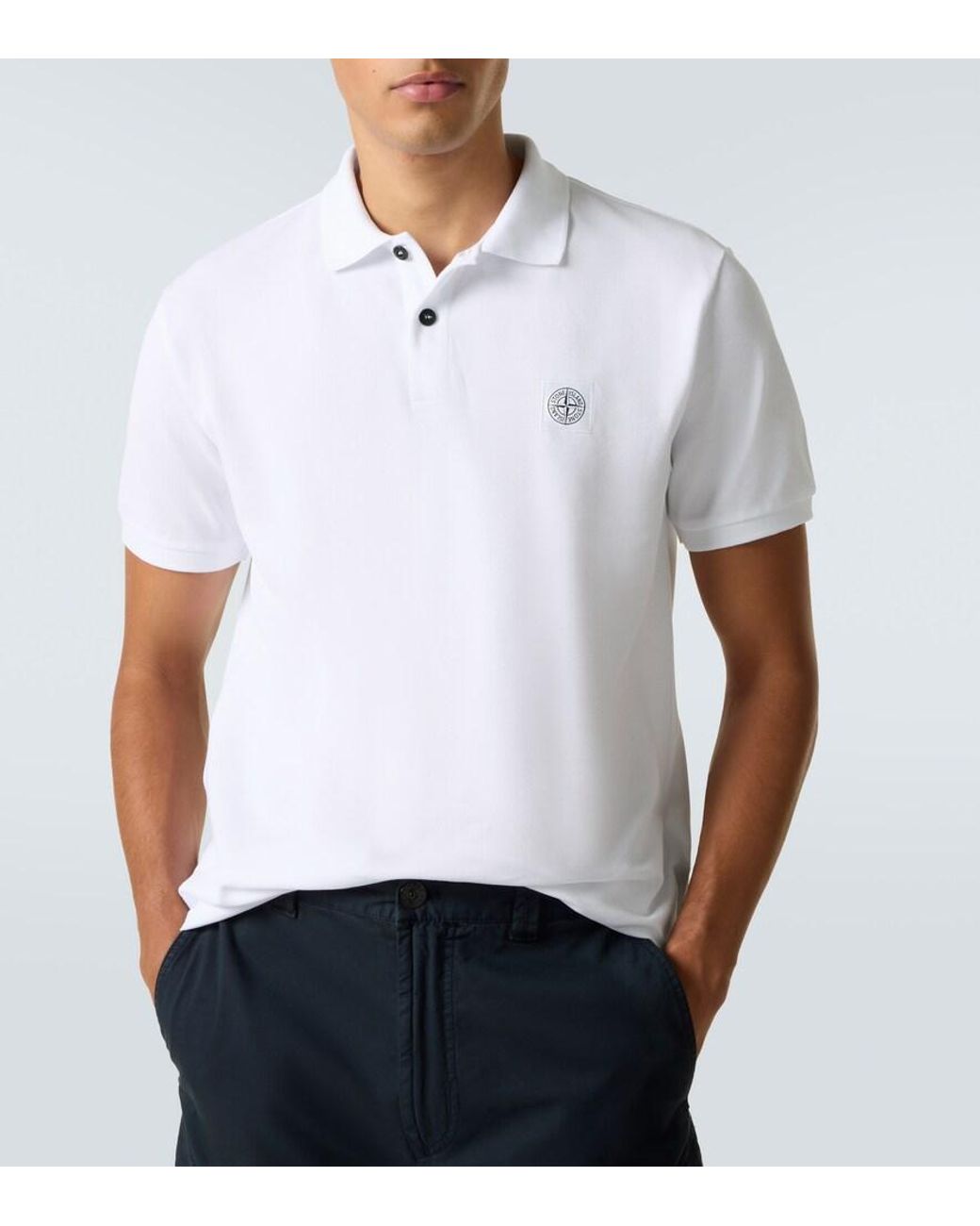 Stone Island White Compass Cotton Pique Polo Shirt for men