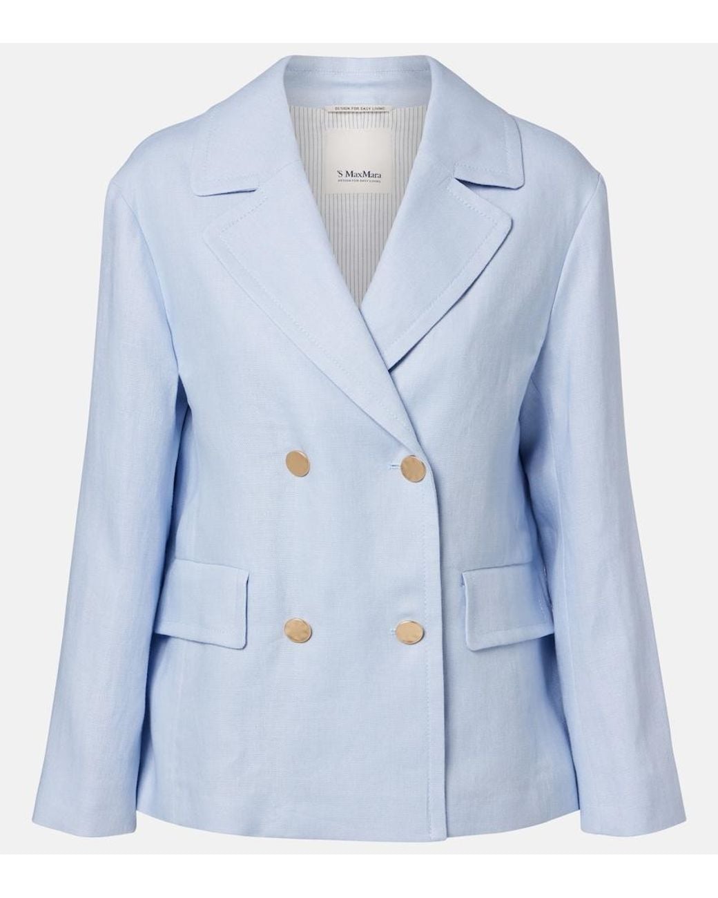 Max Mara Blue Avenue Double-Breasted Linen Blazer