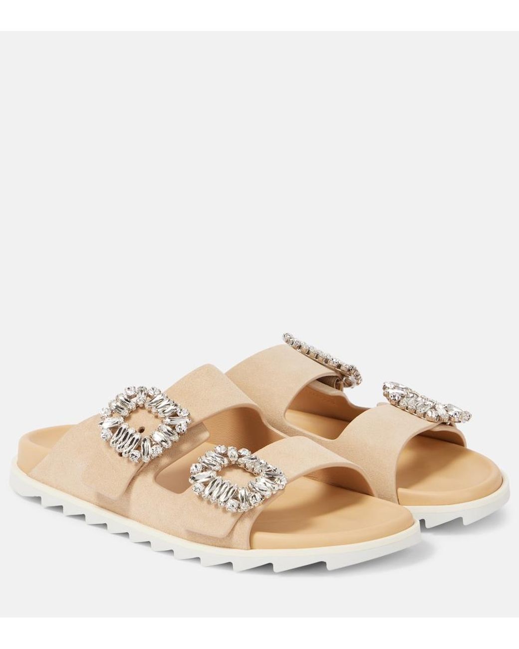Roger Vivier Natural Slidy Viv' Suede Slides