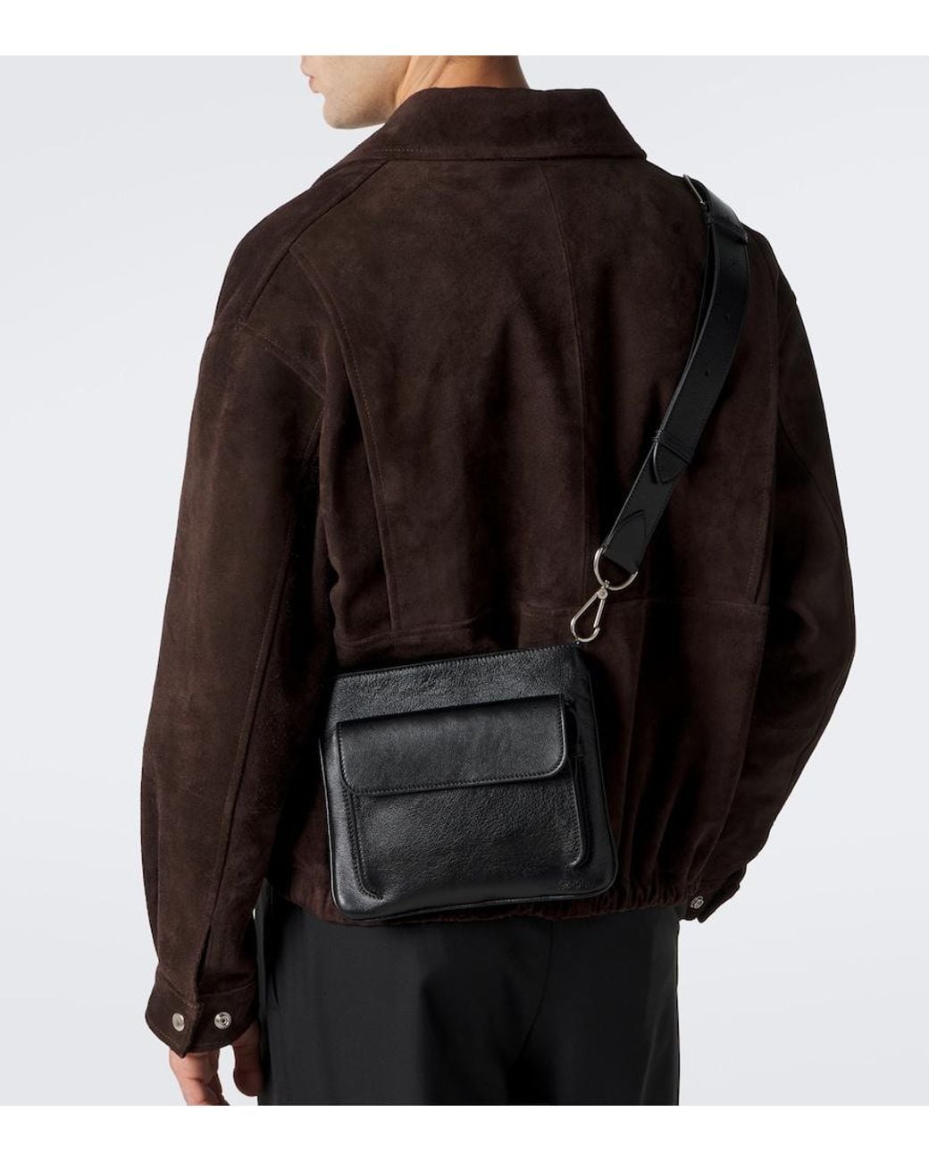 Metier Black Slide Leather Messenger Bag for men