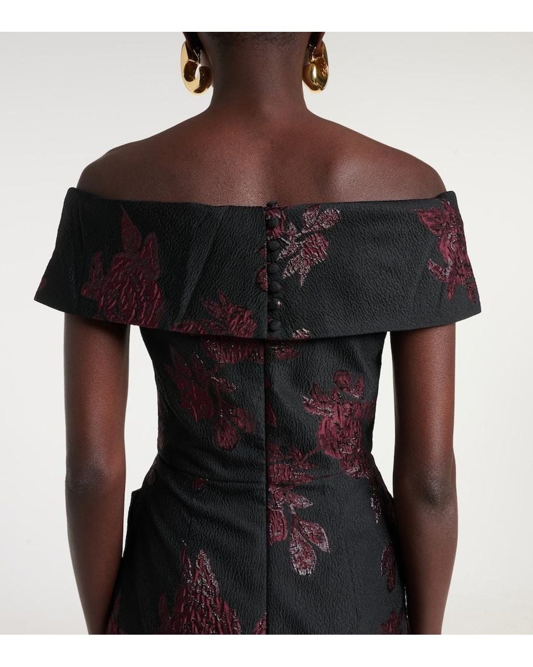 Rebecca Vallance Black Florentina Off-Shoulder Floral Gown