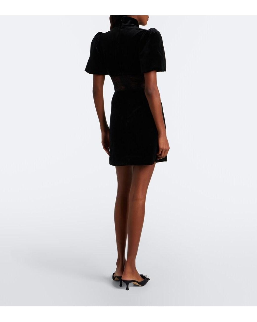 Rebecca Vallance Black Martha Lace-Trimmed Velvet Minidress