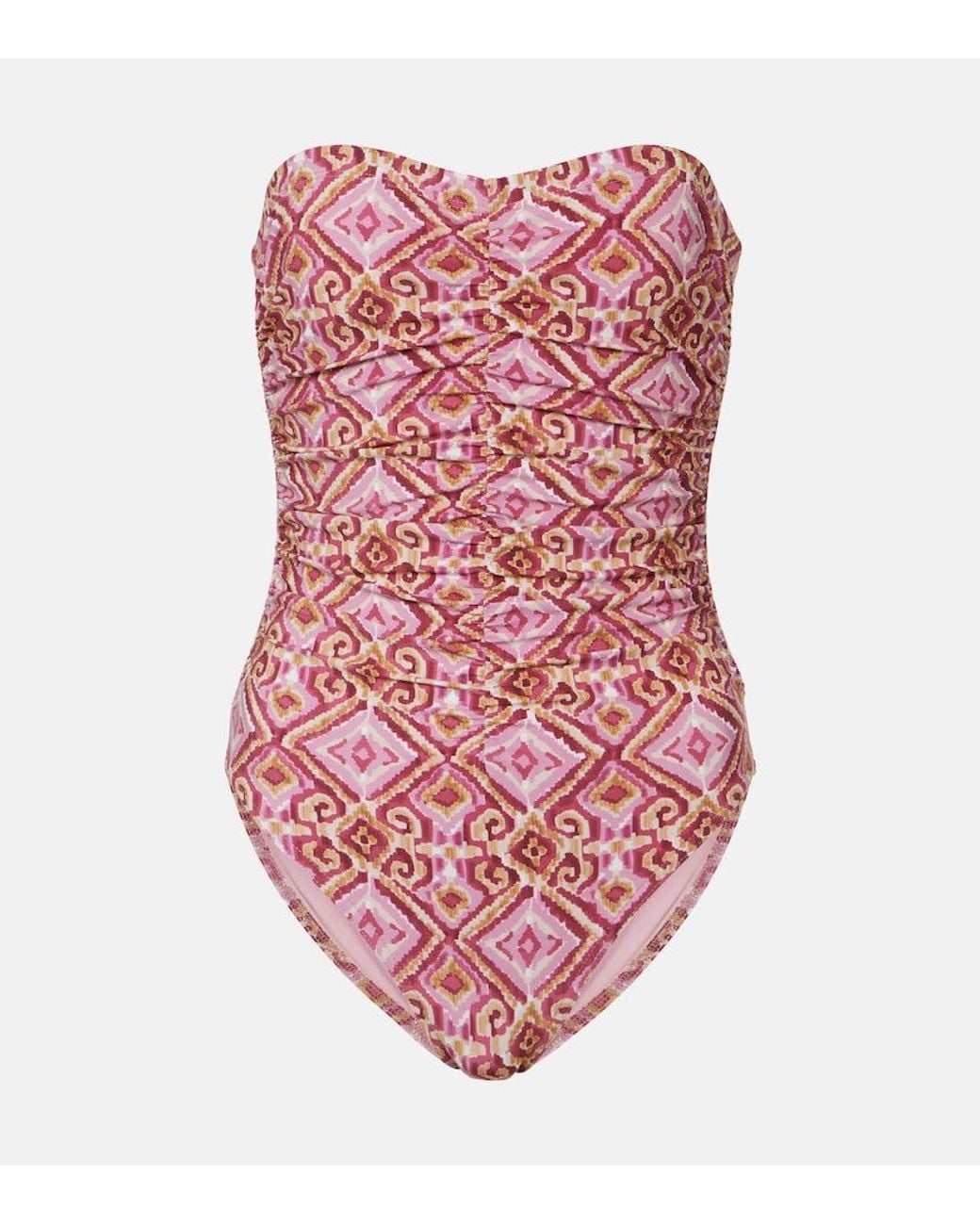 Karla Colletto Red Ruched Strapless Swimsuit