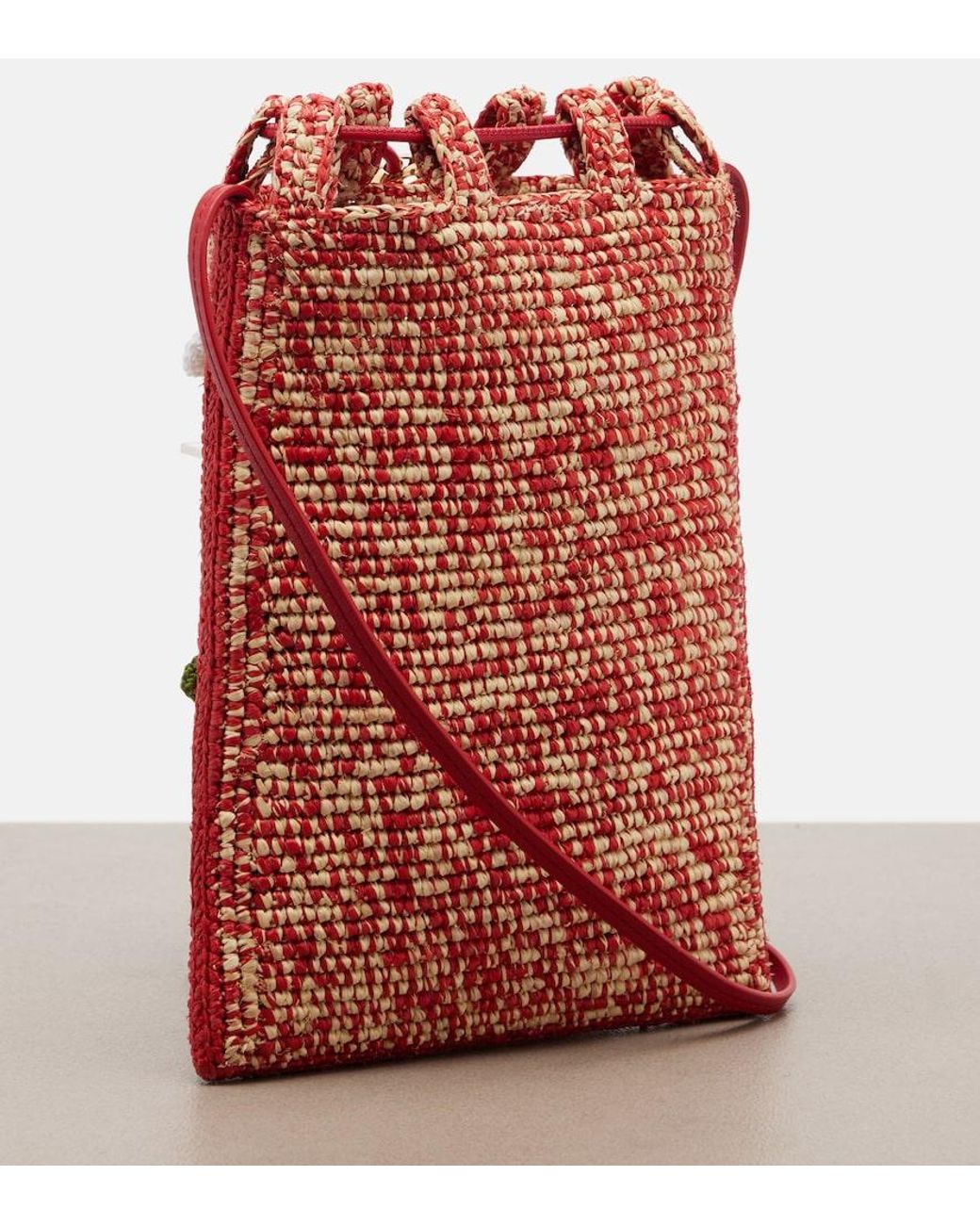 Loewe Red Paula's Ibiza Raffia Pouch With Strap