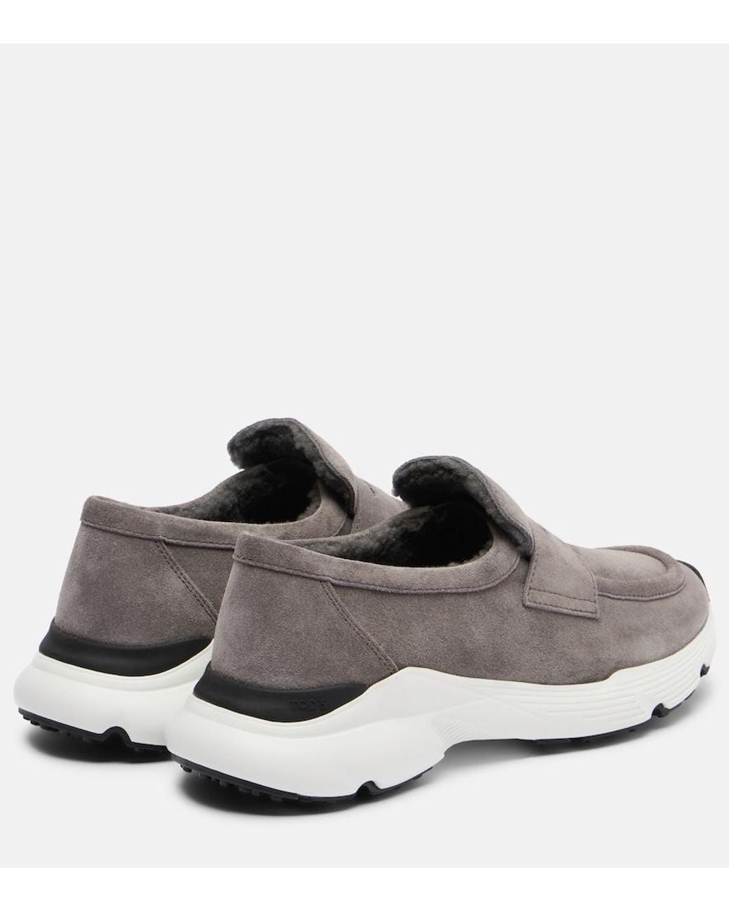 Tod's Gray Shearling-Lined Leather Slip-On Shoes