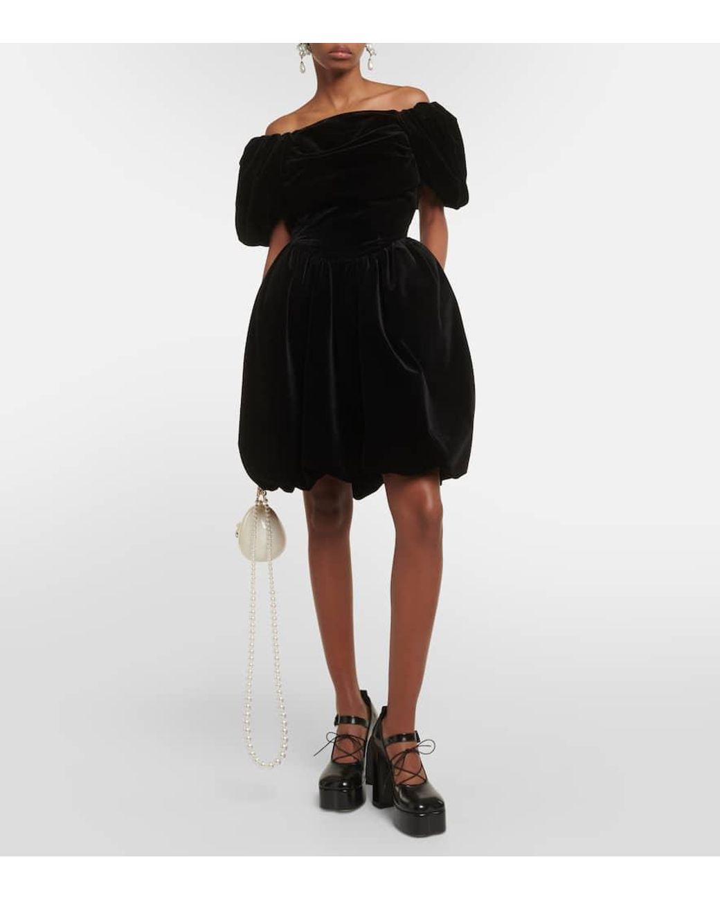 Simone Rocha Black Off-Shoulder Velvet Mini Dress