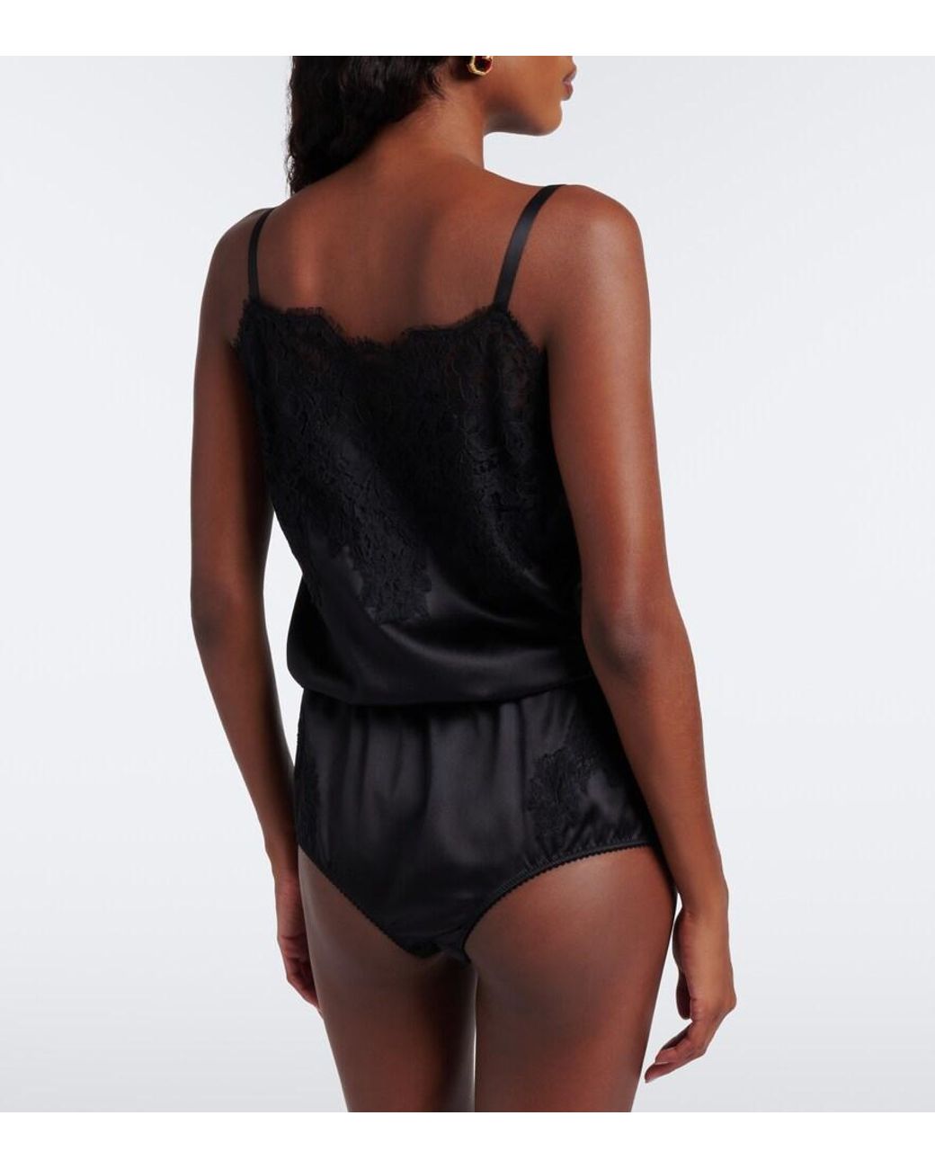 Dolce & Gabbana Black Lace-Trimmed Silk And Cotton-Blend Romper
