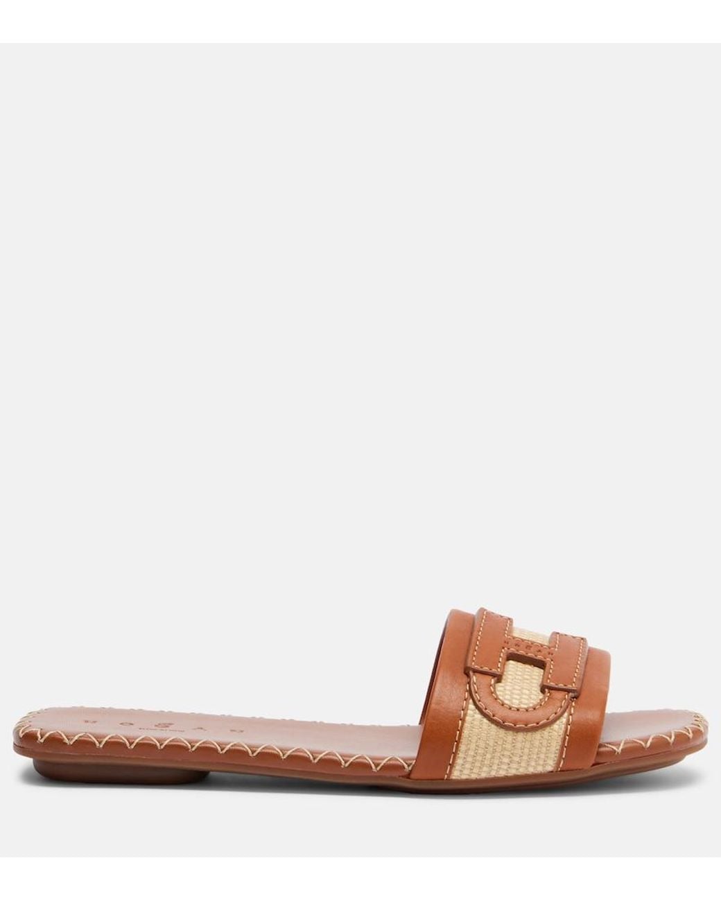 Hogan Brown Leather-Trimmed Raffia Slides
