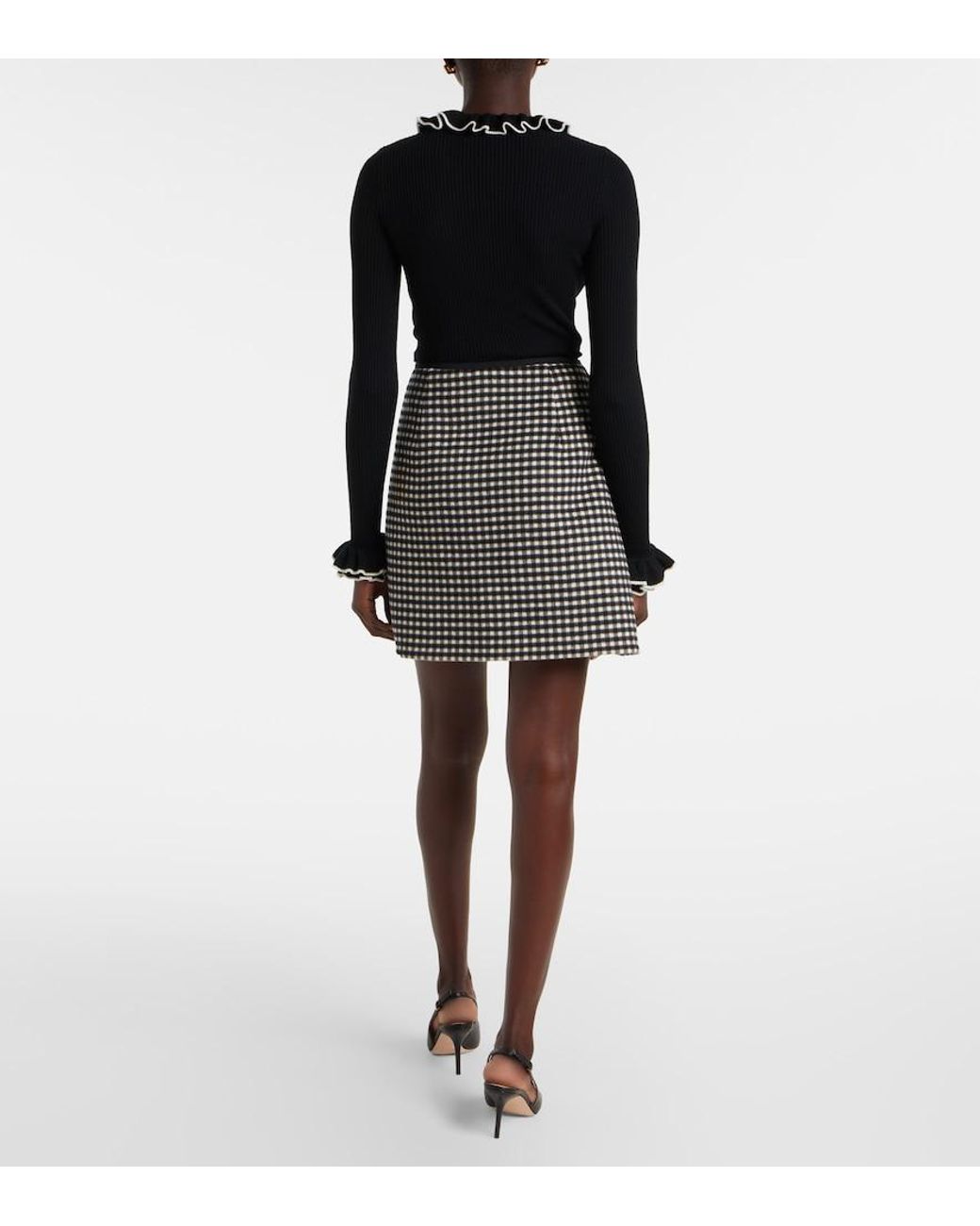 Valentino Garavani Black Gingham Wool And Cashmere Miniskirt