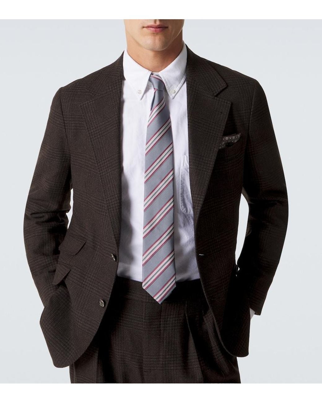 Brunello Cucinelli White Striped Silk Twill Tie for men