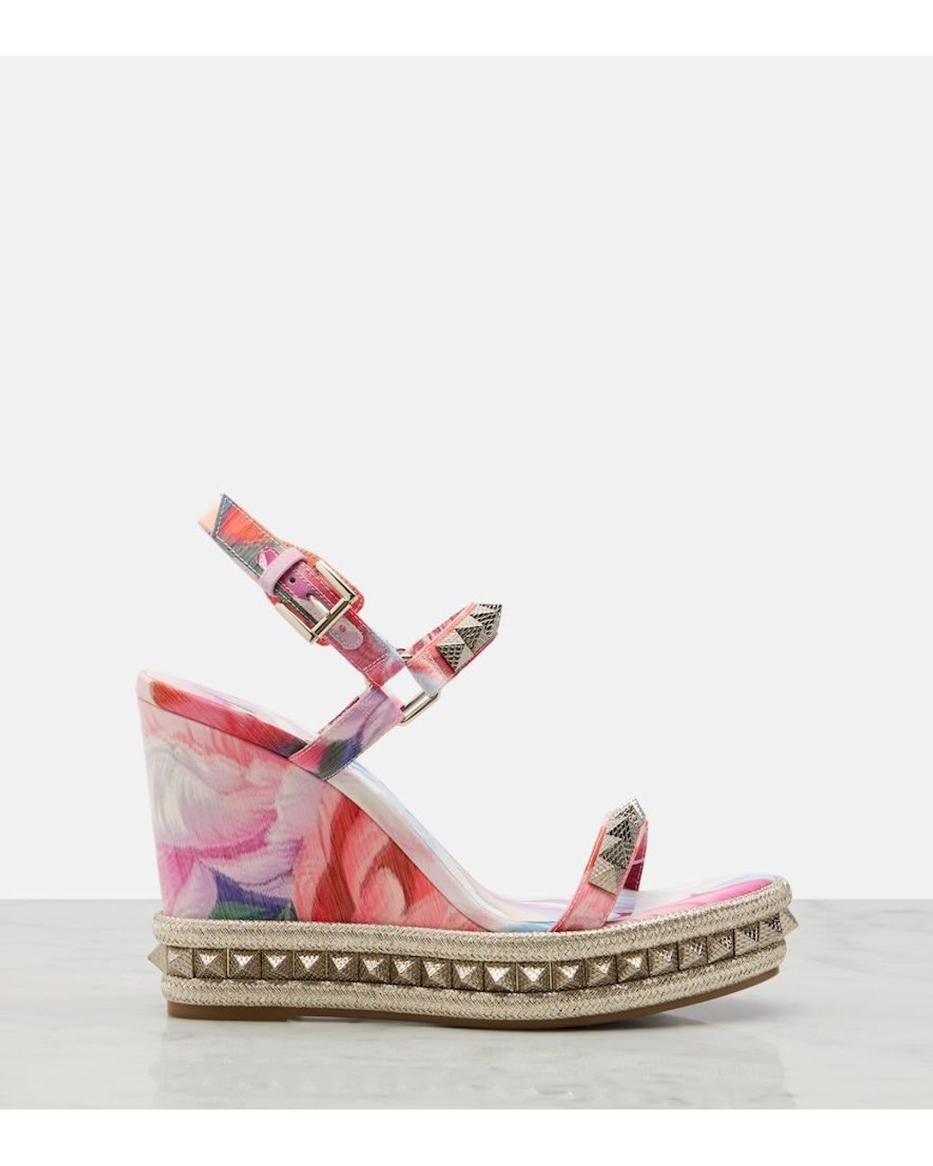 Christian Louboutin Pink Verzierte Wedges-Sandalen Pyra Clou