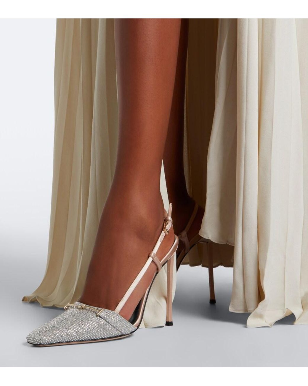 Tom Ford White Arc Embellished Satin Slingback Pumps