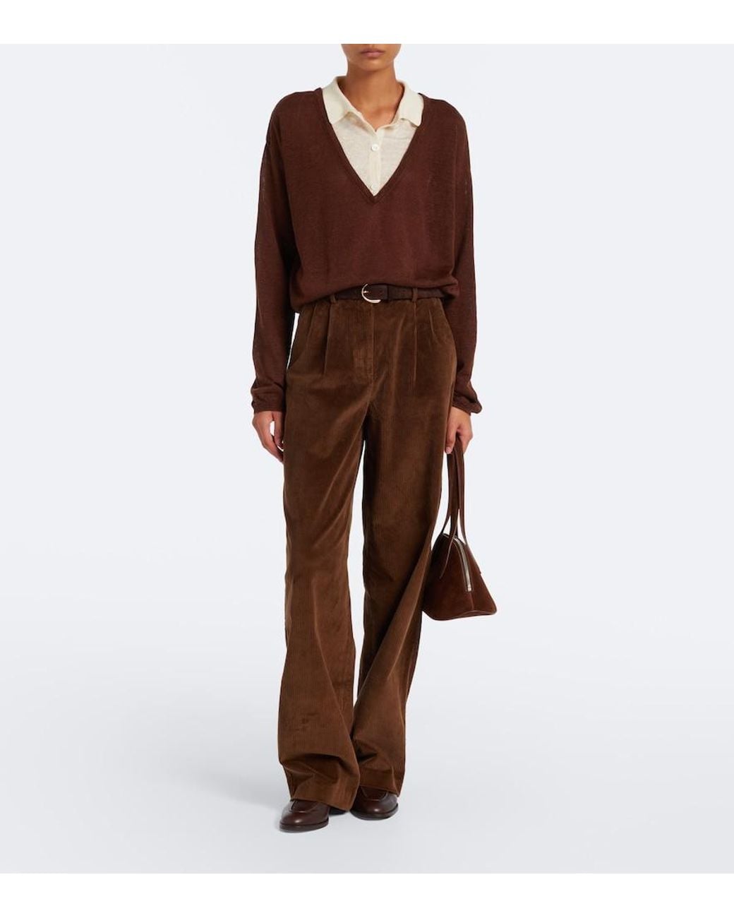 AYA MUSE Brown Eirae Paneled Linen-Blend Sweater