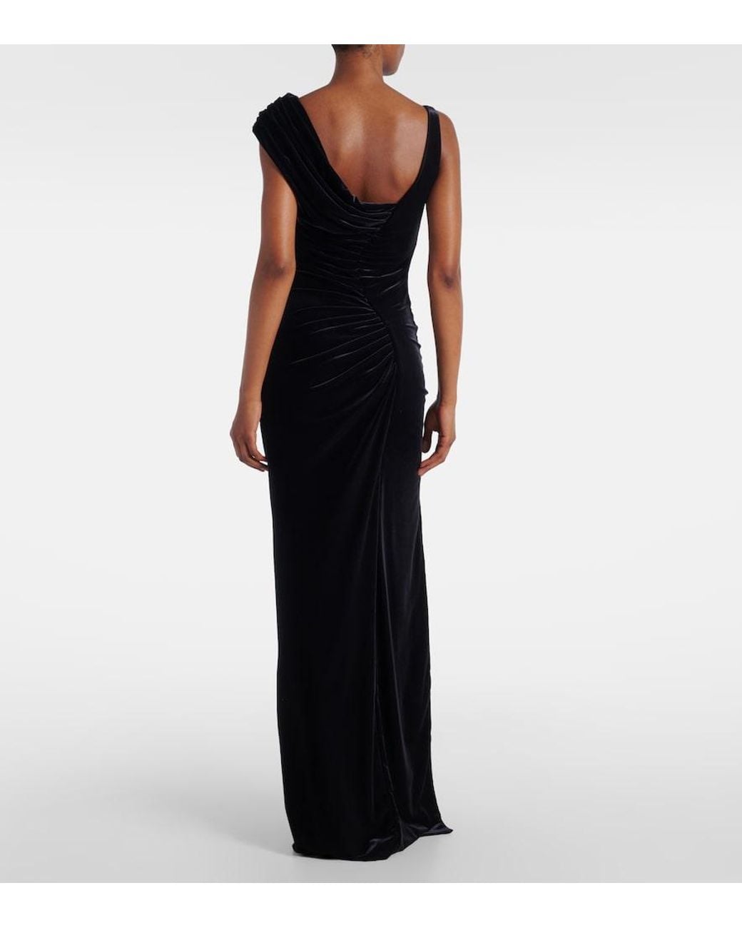 Versace Black Asymmetric Gathered Velvet Gown