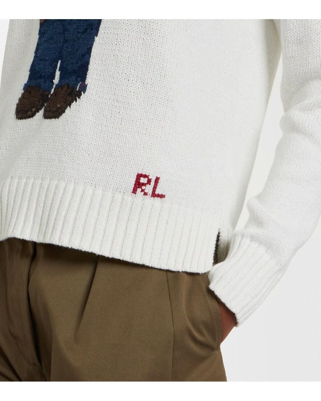 Polo Ralph Lauren Blue Polo Bear Intarsia Linen And Cotton Sweater