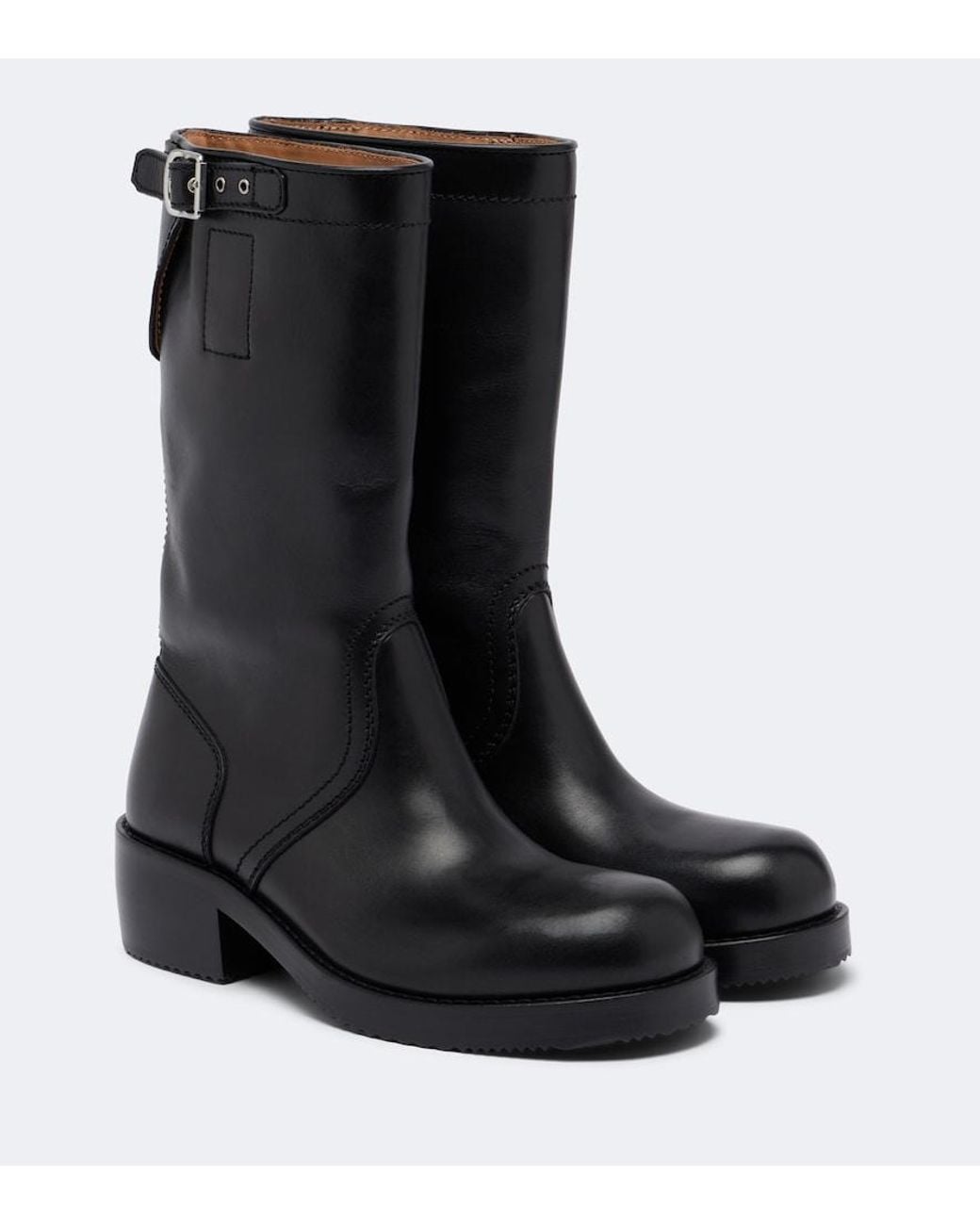 Dries Van Noten Black Leather Biker Boots