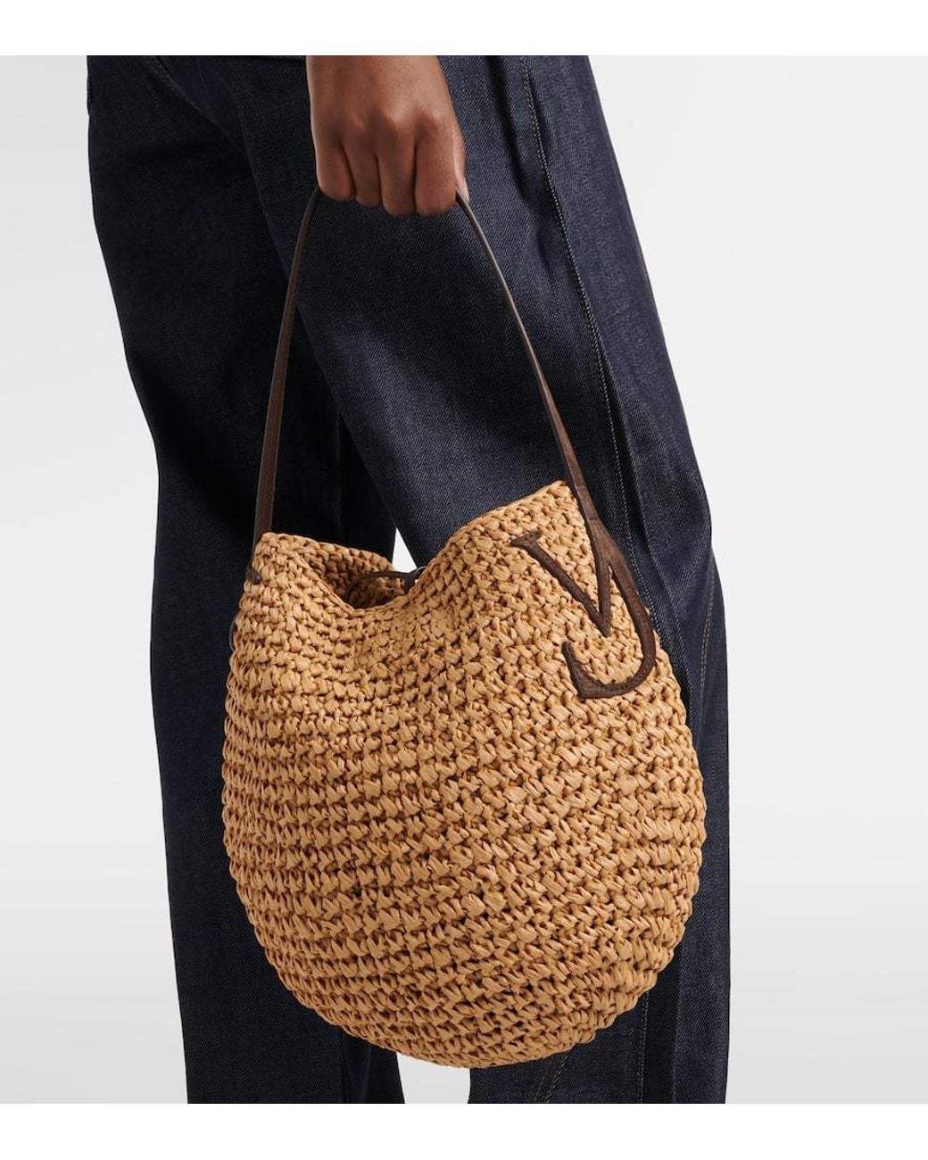 J.W. Anderson Brown Bulb Small Raffia Bucket Bag