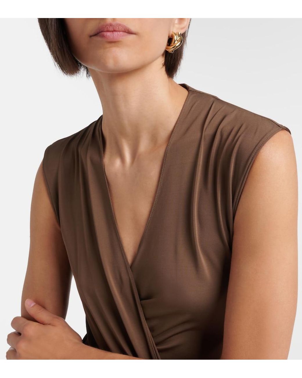 Ferragamo Brown Draped Gathered Jersey Minidress