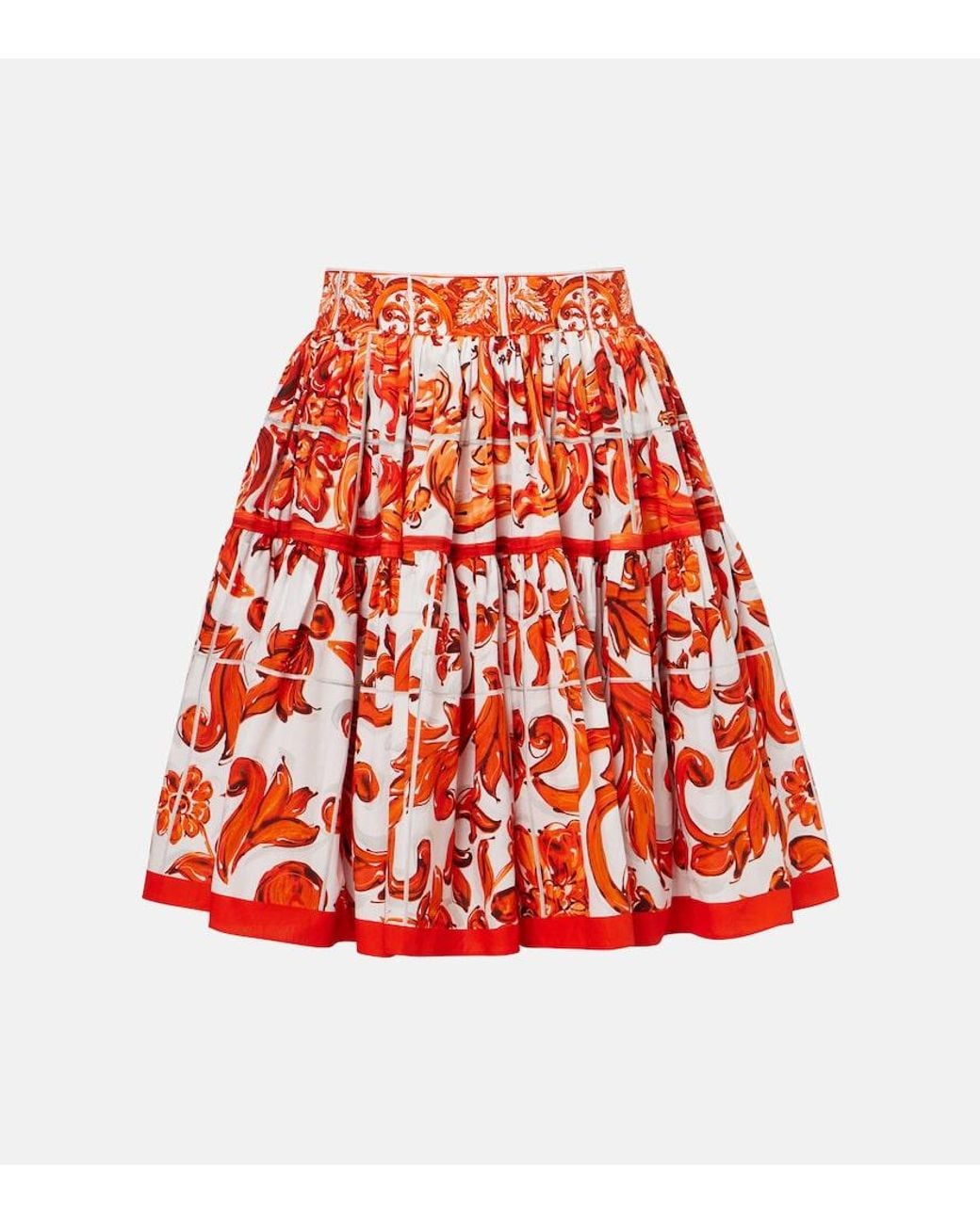 Dolce & Gabbana Red Majolica Cotton Poplin Miniskirt