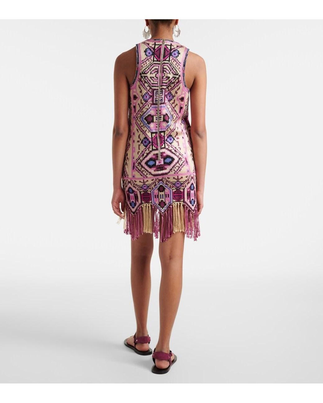 Isabel Marant Purple Yasmine Minikleid Aus Seide Mit Verzierungen, Stickereien Und Fransen