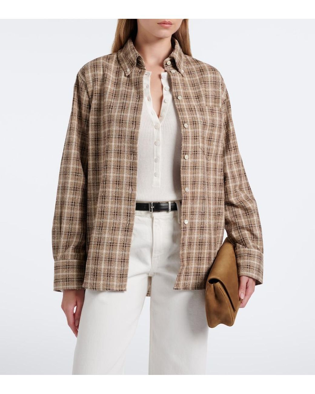 Rohe Brown Checked Boucle Cotton And Silk-Blend Overshirt