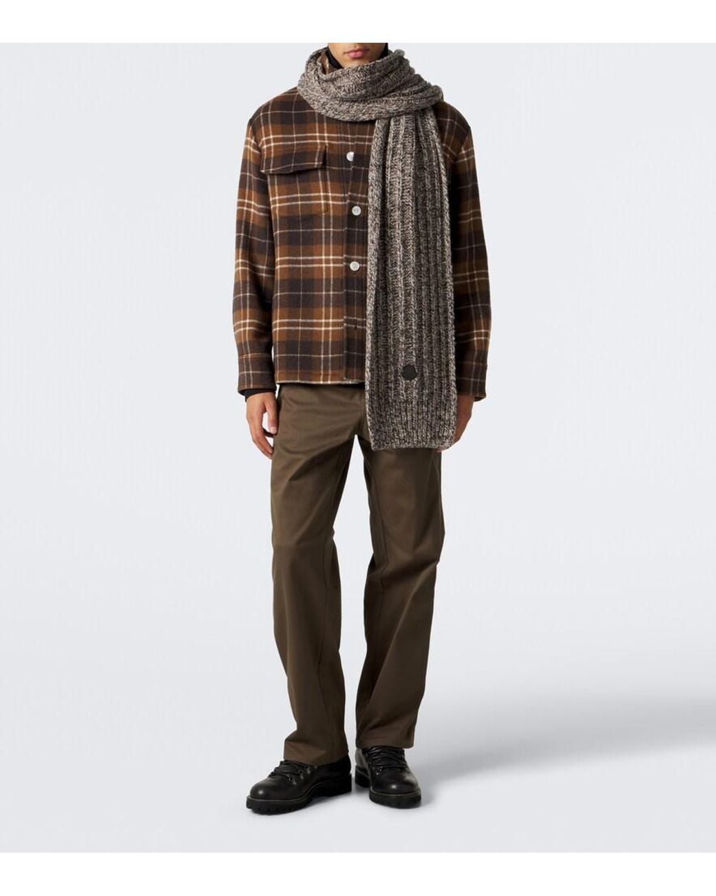 Moncler Brown Wool-Blend Tweed Scarf for men