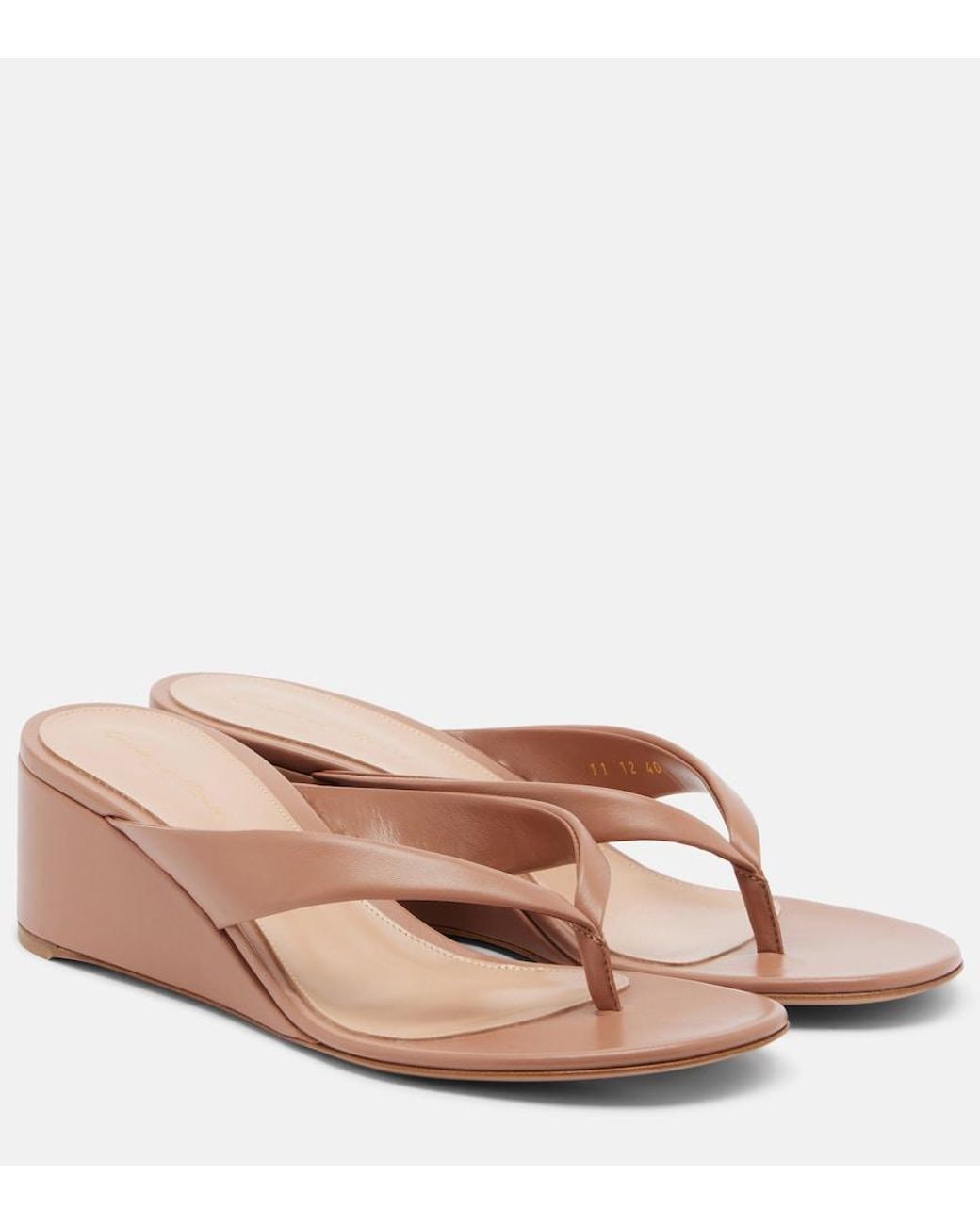 Gianvito Rossi Pink Leather Wedge Thong Sandals