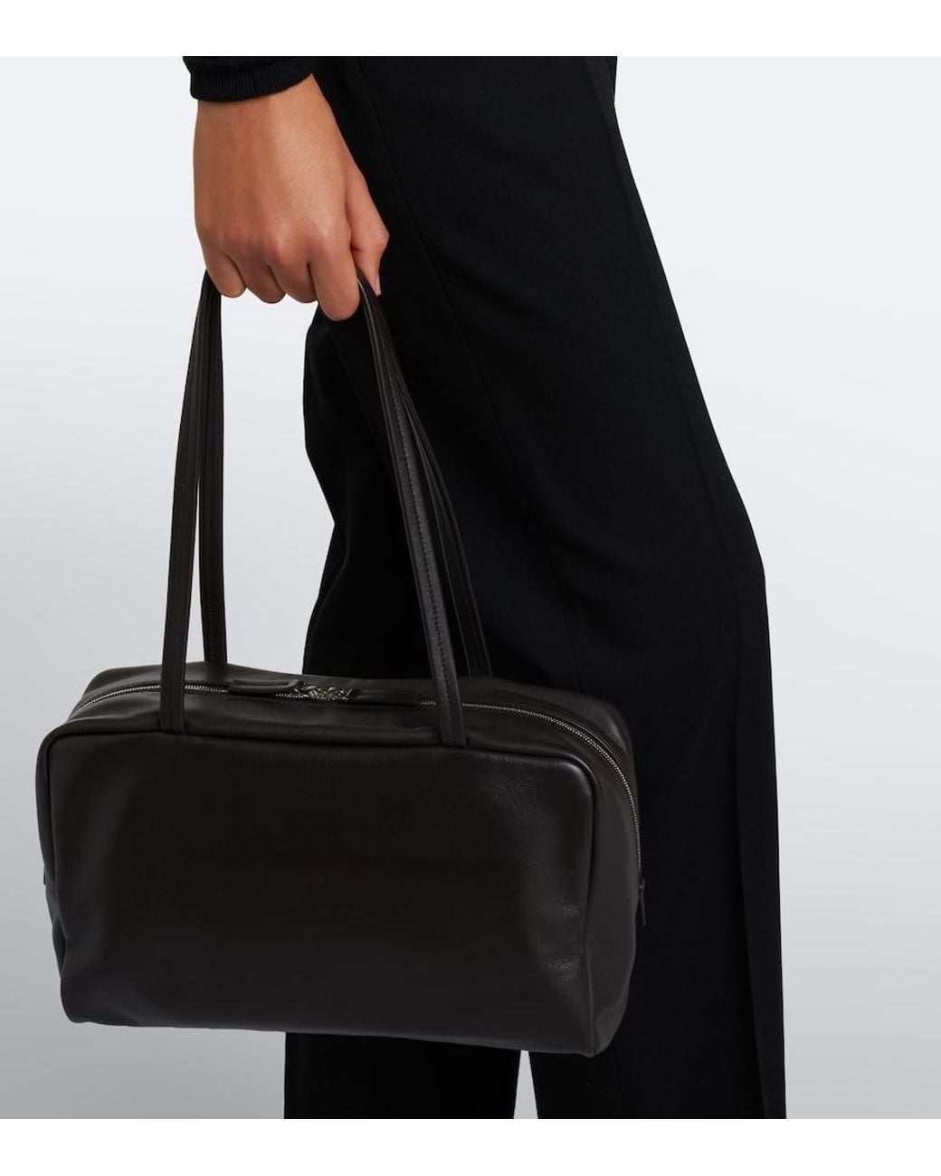 The Row Black Astra Medium Leather Shoulder Bag