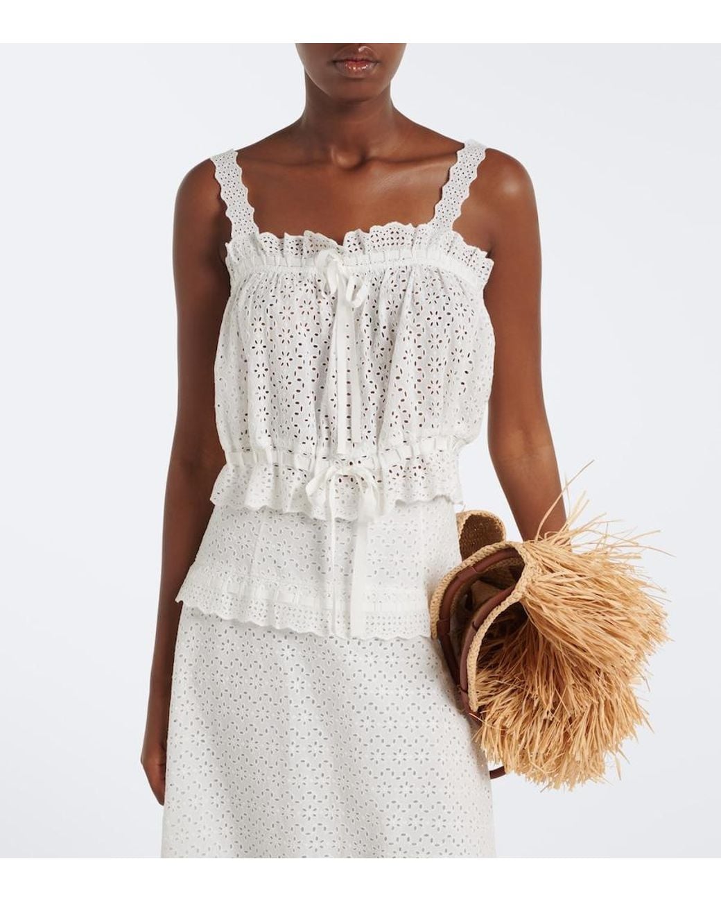 Ulla Johnson White Isola Broderie Anglaise Cotton Top