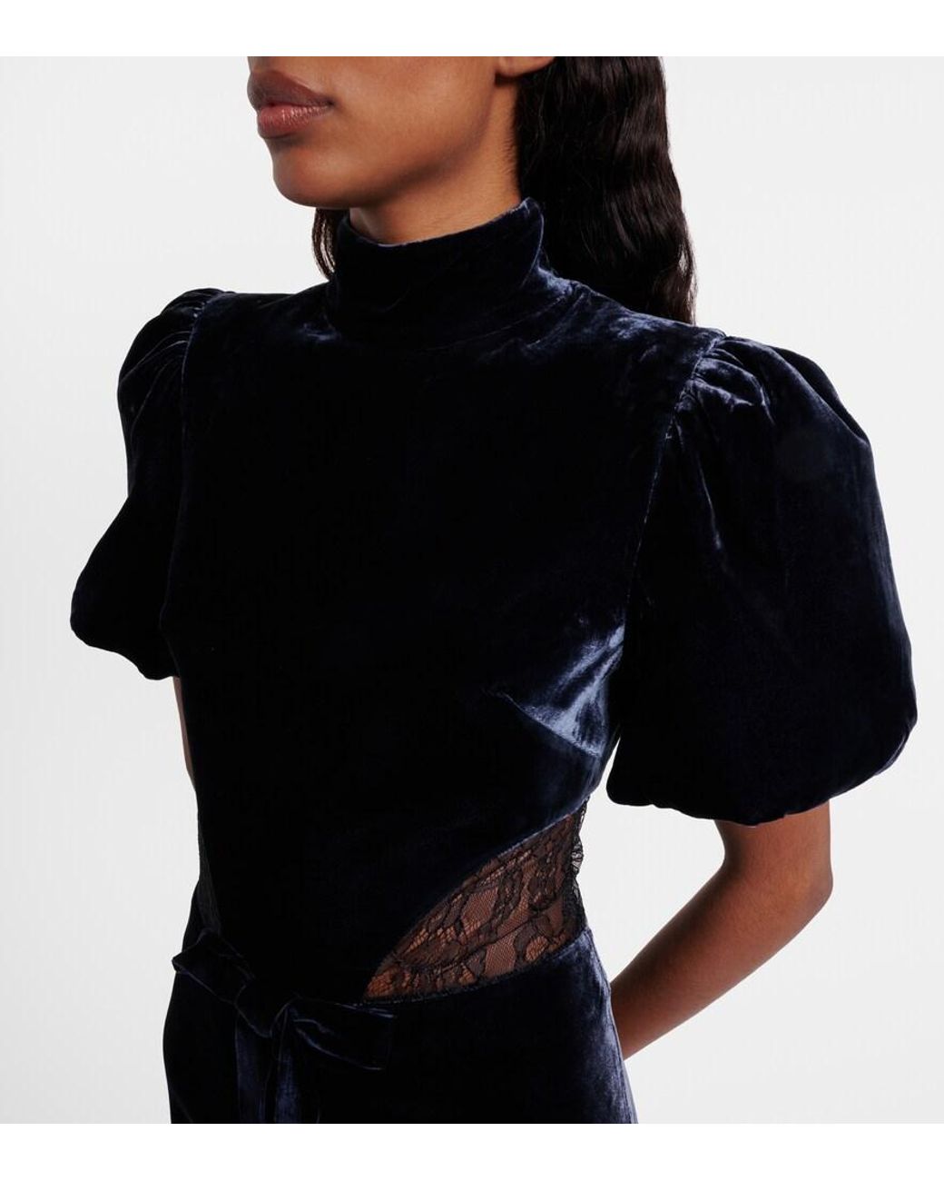 Rebecca Vallance Black Minerva Lace-Trimmed Velvet Gown
