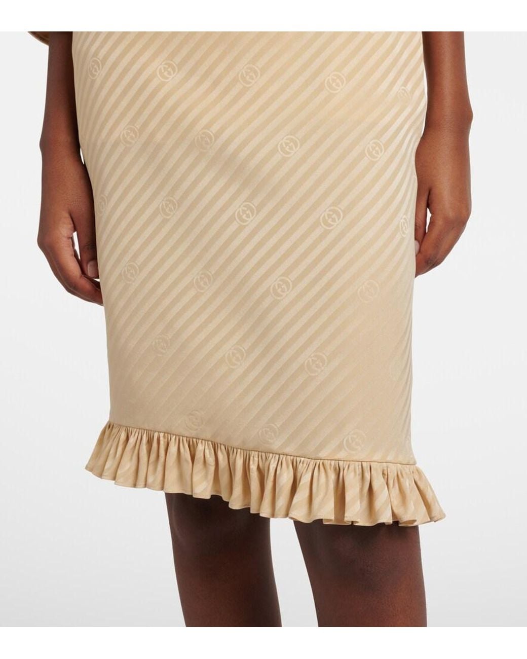 Gucci Natural Interlocking G Silk Jacquard Midi Skirt