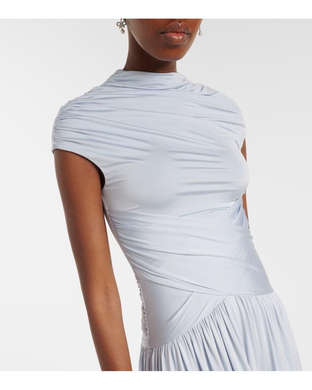 Self-Portrait Blue Draped Midi Dress