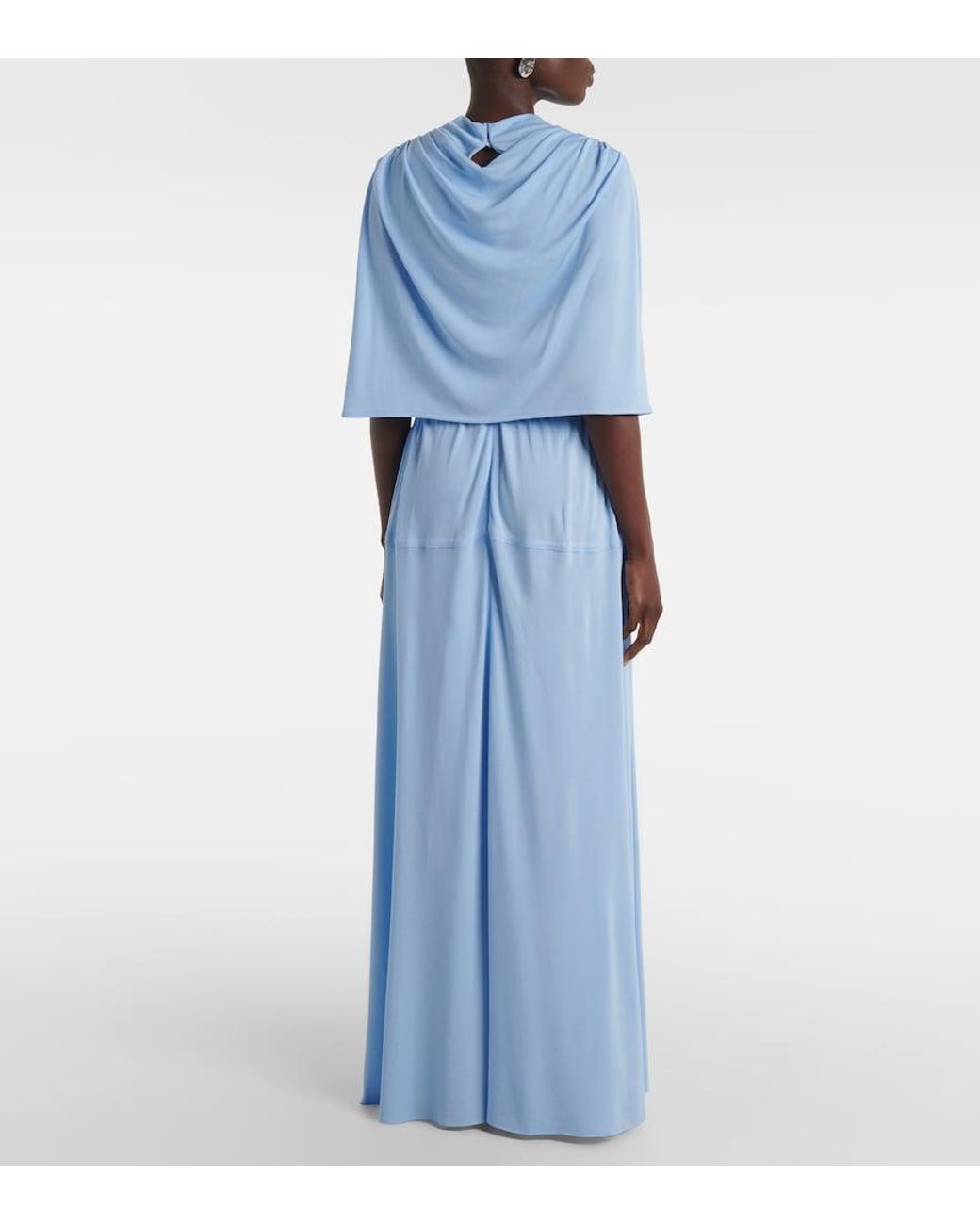 Proenza Schouler Blue Frankie Caped Jersey Maxi Dress