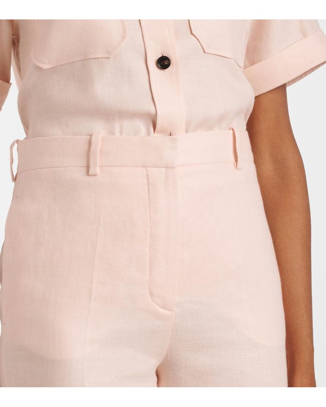 Loro Piana Pink Goldie Linen And Wool Straight Pants