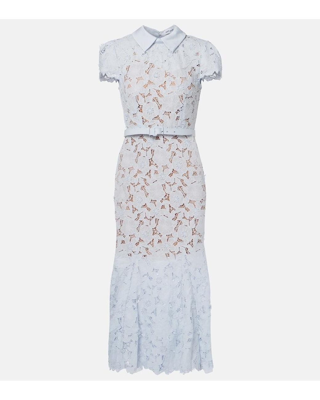 knee length dresses for ladies SELF PORTRAIT White Floral Guipure-lace Midi Dress UK 14 – Reliked main image 1